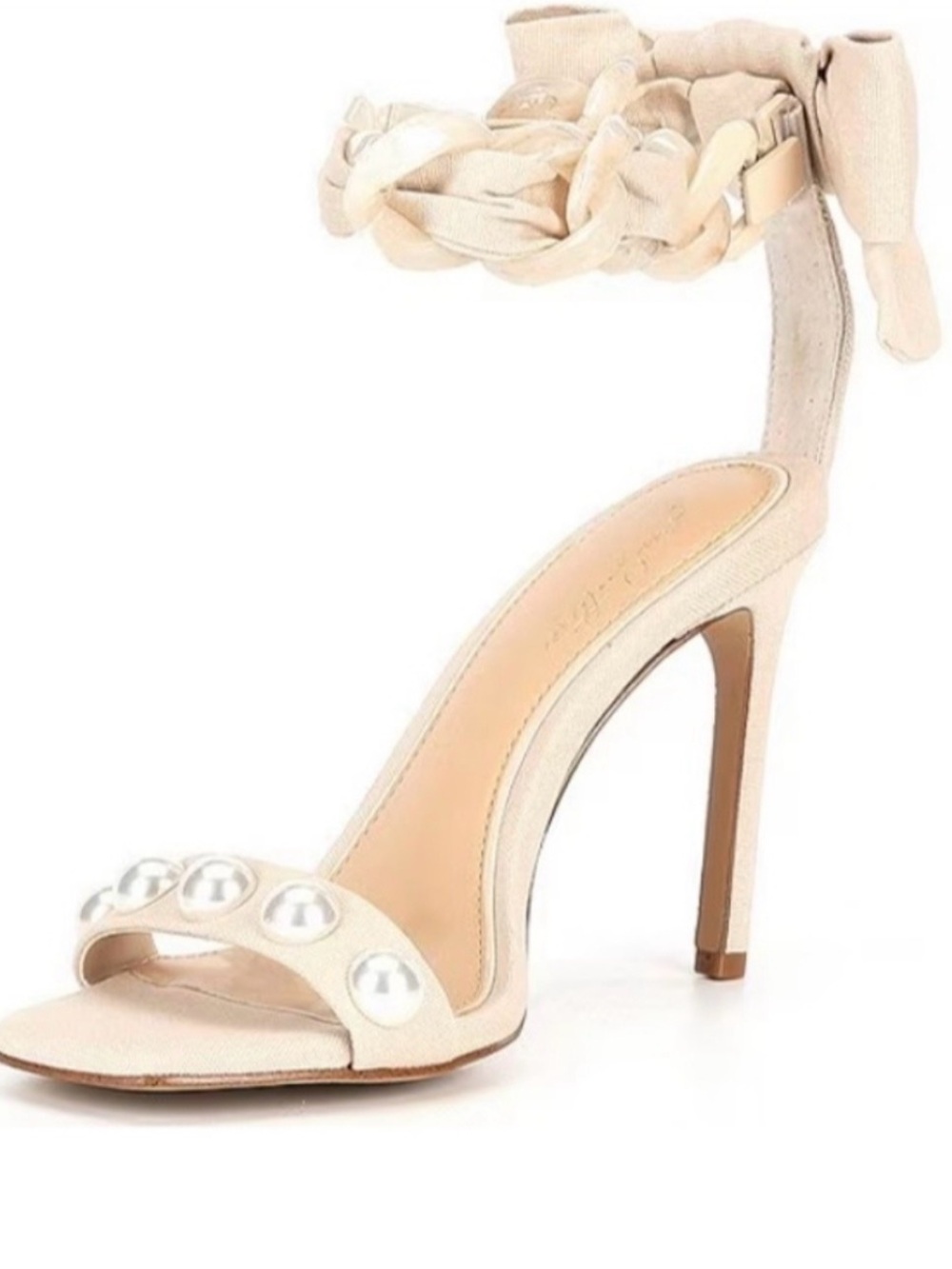 Gianni Bini Cream Pearl-Accent Braided Ankle-Tie Stiletto Sandal